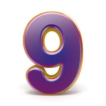 Number NINE 9 purple font yellow outlined 3D