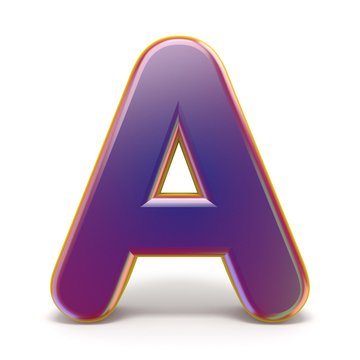 Letter A purple font yellow outlined 3D