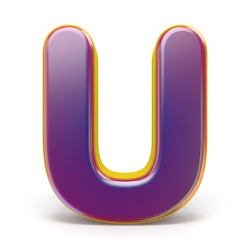 Letter U purple font yellow outlined 3D