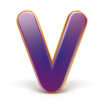 Letter V purple font yellow outlined 3D