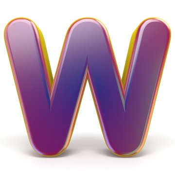 Letter W purple font yellow outlined 3D