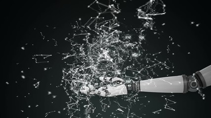 Robot hand with polygonal connecting dots and lines 