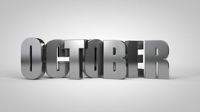October calendar month metallic text 3d render