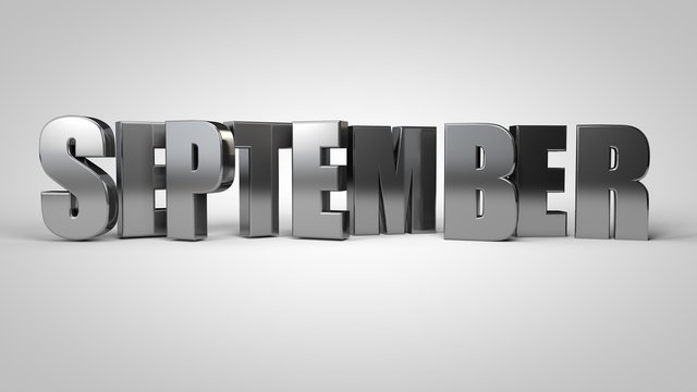 September calendar month metallic text 3d render