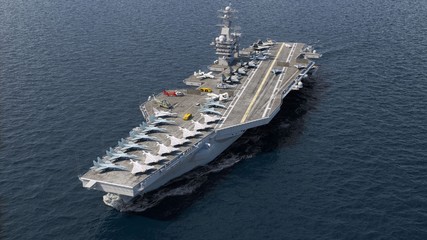aircraft carrier crossing the ocean 3d rendering