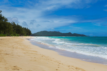 Wall Mural - Beautiful Waimanalo beach with turquoise water and cloudy sky, Oahu coastline, Hawaii