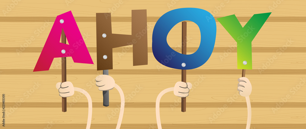 Diverse hands holding letters of the alphabet created the word Ahoy (in ...