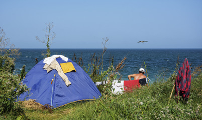 Sticker - Camping on Vama Veche beach,a non-mainstream tourist destination on the Black Sea coast, near the border with Bulgaria,popular destination for tourists from entire world.