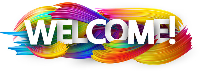 Wall Mural - Welcome paper banner with colorful brush strokes.
