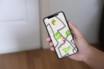 Poster - gps map to route destination network connection location street map with gps icons navigation