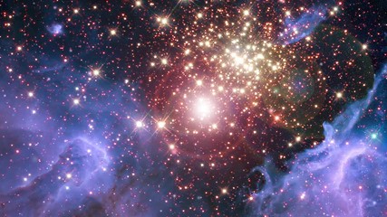 Wall Mural - Purple nebula star field animation with moving stars nursery and flare light. Contains public domain image by NASA
