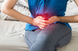 Woman having painful stomachache,Period cramps