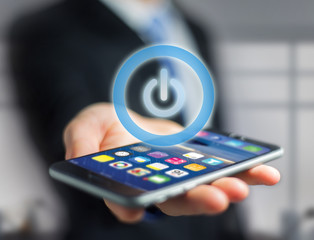 Poster - Power button symbol displayed on a futuristic interface - Technology and energy concept