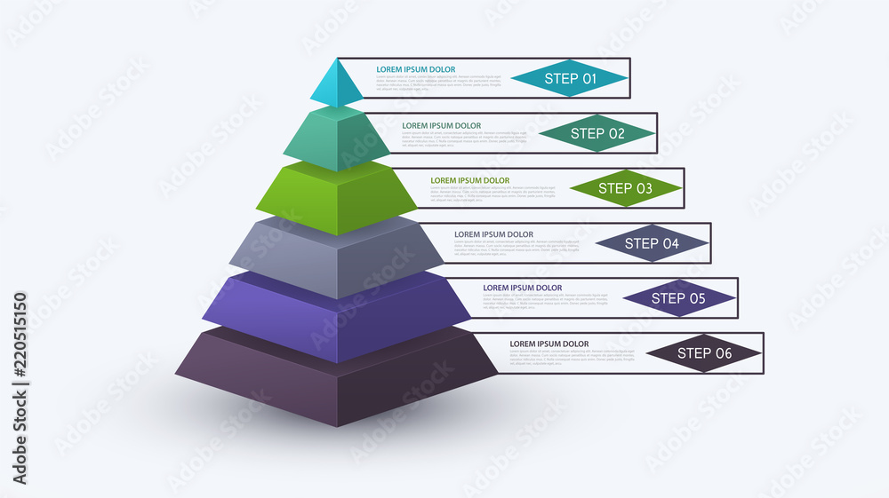 Infographic pyramid with step structure. Business concept with 6 ...