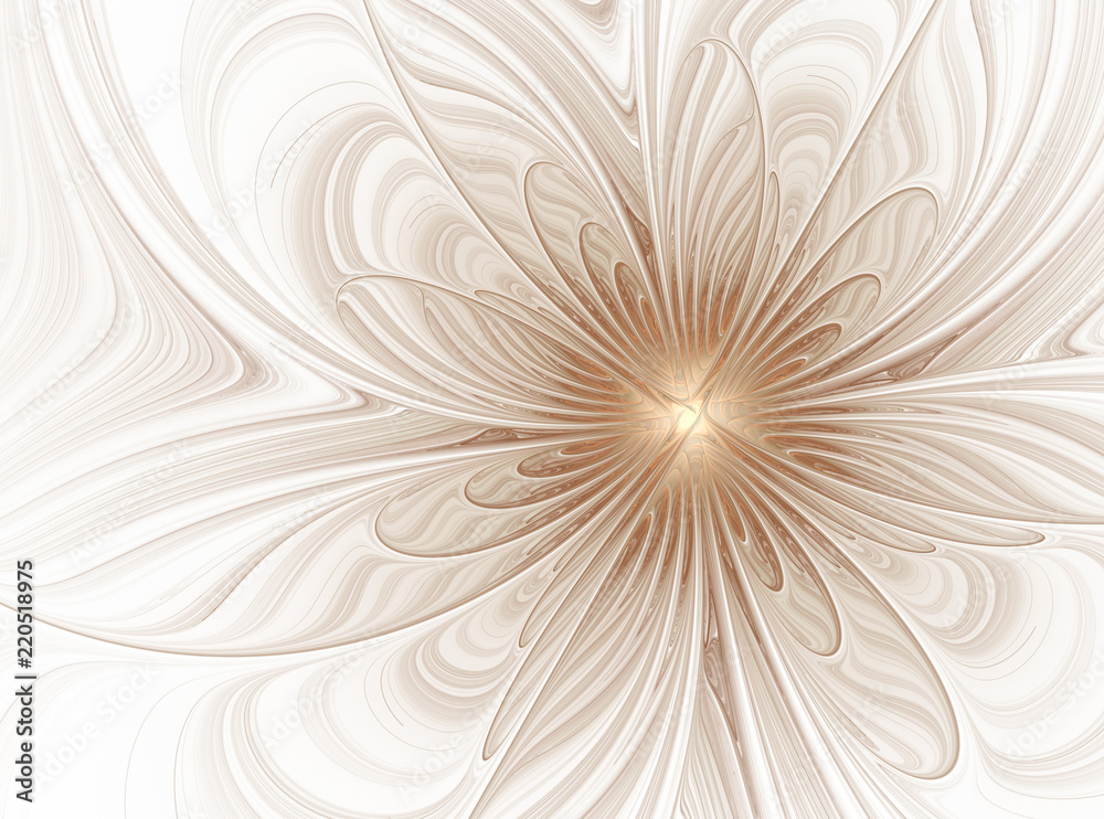 Abstract fractal beige flower on a white background - obrazy, fototapety, plakaty 