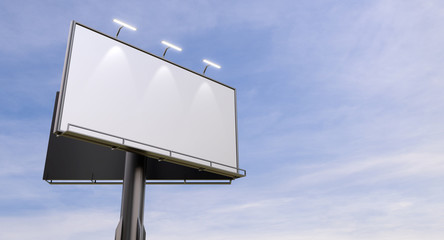 Wall Mural - 3d rendering of blank billboard (empty advertisement) with clouds. empty mockup template