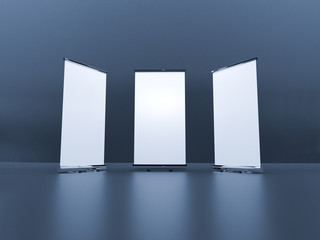 Wall Mural - Outdoor Advertising Stand Banner (empty roll-up poster) - mockup template. 3D rendering