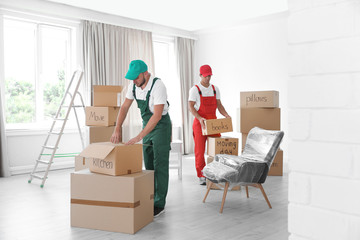 Wall Mural - Male movers with boxes in new house