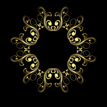 Modern Geometric Seamless Pattern. Vector Background With Gold Radial Fractal Shapes And Swirls On Black. Trendy Ornament.