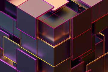 Poster - Abstract 3d rendering of geometric shapes. Composition with squares. Cube design. Modern background for poster, cover, branding, banner, placard.