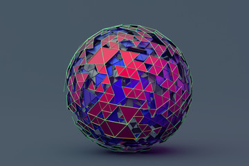 Poster - abstract 3d rendering of polygonal sphere. geometric shape, futuristic modern background design for 