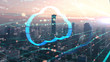Double exposure the cityscape and clouds technology,Futuristic computer digital Abstract background