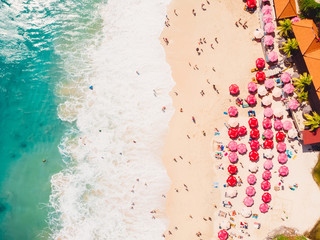 Wall Mural - Aerial view of tropical sandy beach with turquoise ocean. Dreamland beach, Bali.