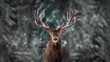 Leinwandbild Motiv Noble deer male in winter snow forest. Artistic winter christmas landscape.