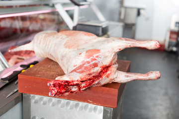 Lamb carcase in butcher shop