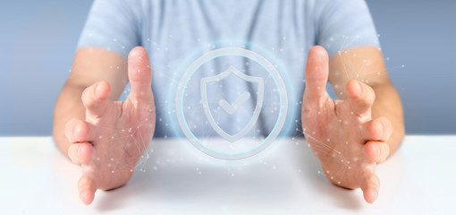 Poster - man holding a shield web security concept 3d rendering