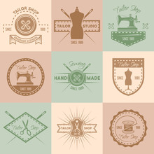 Set Of Tailor Shop Vector Colored Vintage Emblems