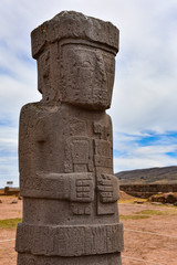 Wall Mural - The Ponce monolith, an ancient stone carving at the Tiwanaku archaeological site near La Paz, Bolivia