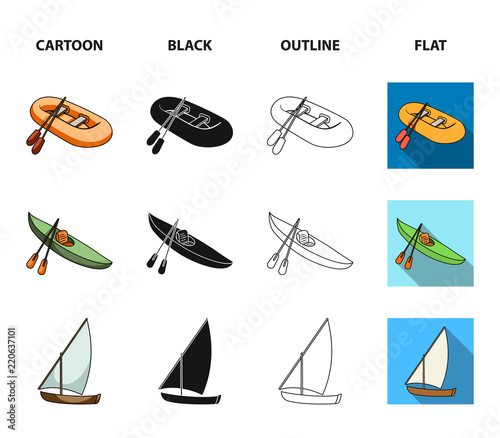 A rubber fishing boat a kayak with oars a Vector Image