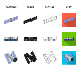 The space station in orbit, the preparation of the launch rocket, the lunar rover on the surface. Space technology set collection icons in cartoon,black,outline,flat style vector symbol stock