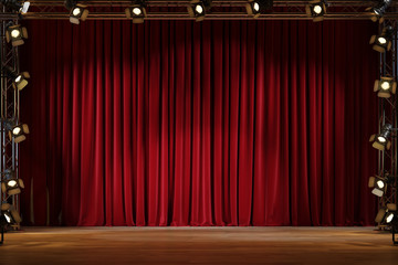 Wall Mural - red curtain or drapes background with lighting.