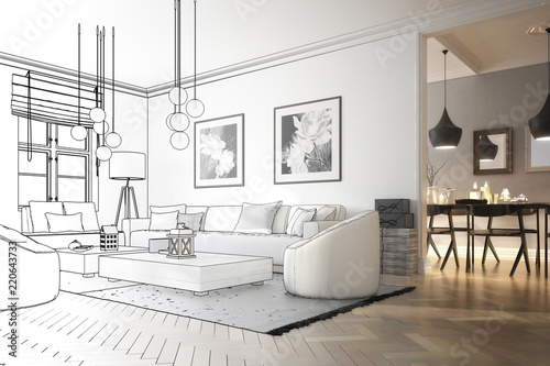Fotomural Raumadaptation: Wohnzimmer (Entwurf)