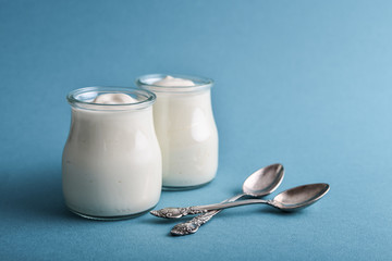 Canvas Print - Greek yogurt in a glass jars