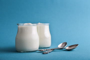 Canvas Print - Greek yogurt in a glass jars