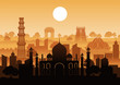 India famous landmark silhouette style with row design on sunset time