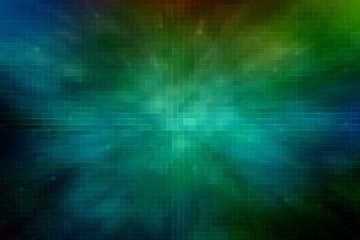 Poster - abstract green pixel rectangle shape circuit futuristic background with warp ray effect. for technol