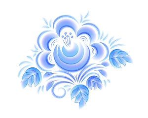 Wall Mural - Blue flower in Russian gzhel style, vector element isolated on white