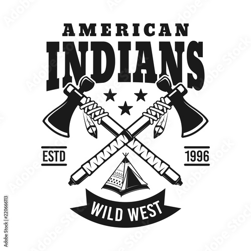Fotografía Indians vector emblem with two crossed hatchets