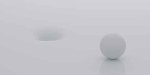 Poster - Abstract of white surface with random position of hole and white sphere ball,minimal concept,Futuristic space. 3D rendering