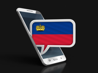 Poster - Touchscreen smartphone and Speech bubble with Liechtenstein flag. Image with clipping path