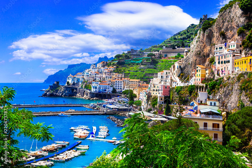 Scenic Amafi coast. Italian summer holidays. Campania, Italy - obrazy, fototapety, plakaty 
