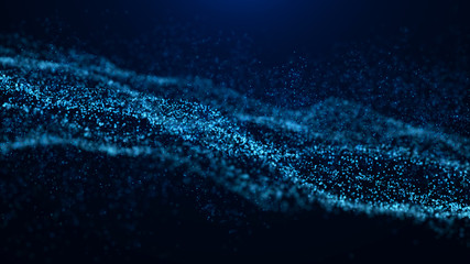 Fototapete - Wave of particles. Abstract particle. Data visualization. Abstract digital background. 4k rendering.