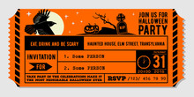 Vintage Halloween Party Invitation Design Template. Vector Illustration