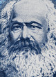 Karl Marx portrait on East German 100 mark (1975) banknote closeup macro, famous philosopher, economist, political theorist, sociologist and revolutionary socialist..