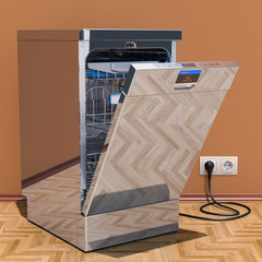 Dishwasher in interior, 3D rendering