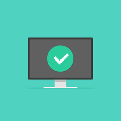 Poster - Computer with checkmark, monitor approved tick notification, idea of successful update check mark, accepted checkmark. Vector illustration.
